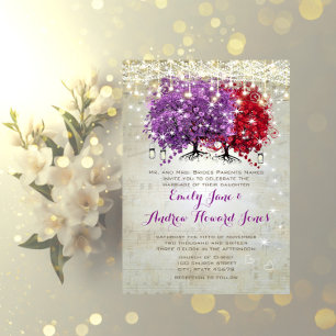 Musical Purple Red Heart Leaf Tree Wedding  Invitation