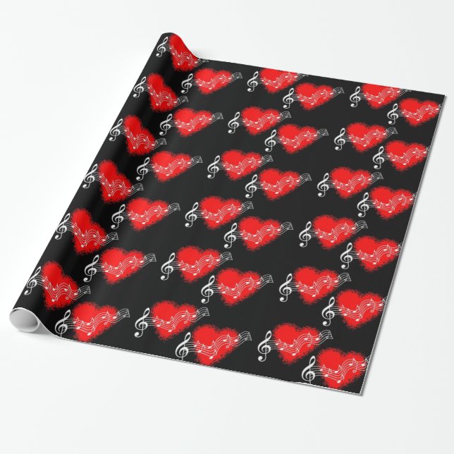 Musical Red Hearts  Wrapping Paper (Unrolled)