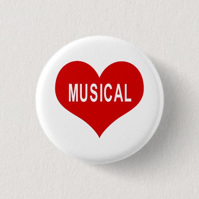 MUSICAL Red Love Heart Button (Front)