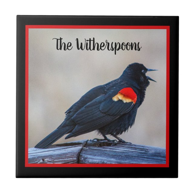 Musical Redwing Blackbird in a Marsh Ceramic Tile (Front)