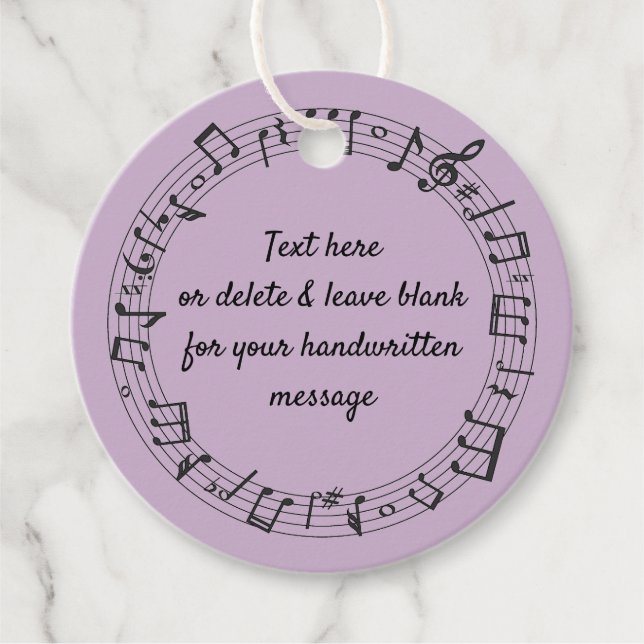 Musical Round Design Favour Card Tags (Front)