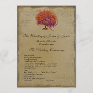Musical Rustic Forest Red Heart Tree Wedding  Program