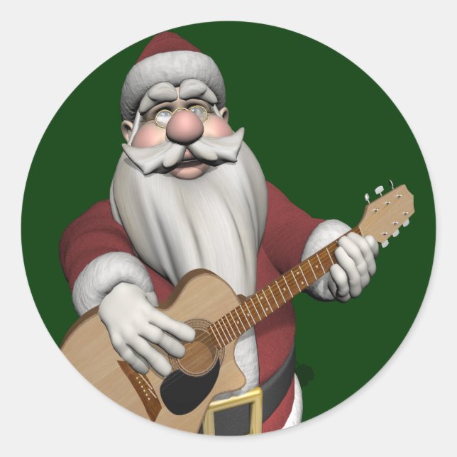 Musical Santa Claus Playing Christmas Songs Classic Round Sticker (Front)