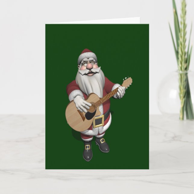 Musical Santa Claus Playing Christmas Songs Holiday Card (Front)