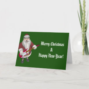 Musical Santa Claus With Red Electric Guitar Holiday Card