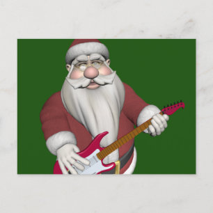 Musical Santa Claus With Red Electric Guitar Holiday Postcard