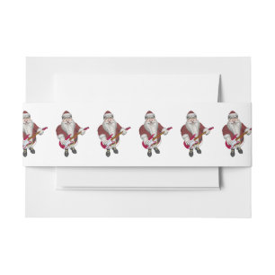 Musical Santa Claus With Red Electric Guitar Invitation Belly Band