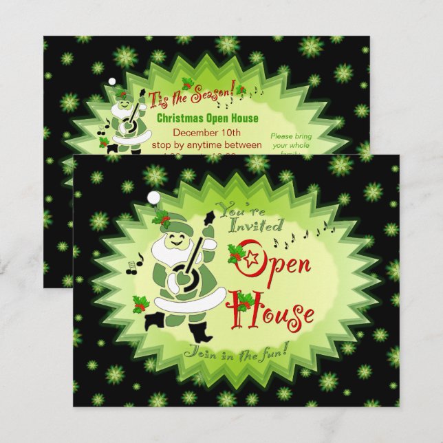 Musical Santa Elf Christmas Open House Invitations (Front/Back)