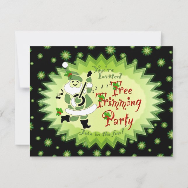 Musical Santa Elf Tree Trimming Party Invitations (Front)