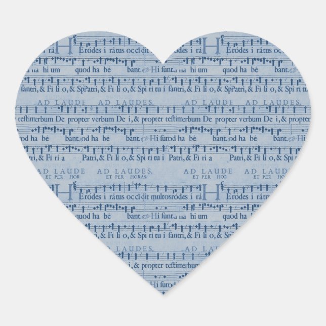 Musical Score Old Blue Paper Design Heart Sticker (Front)