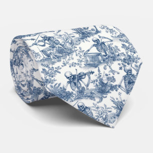 Musical Skeleton Band Blue Toile Halloween Pattern Tie
