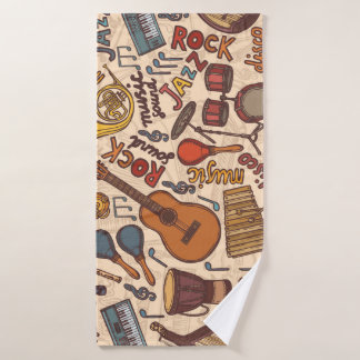 Musical Sketch: Colourful Vintage Seamless. Bath Towel