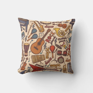Musical Sketch: Colourful Vintage Seamless. Cushion