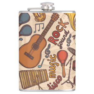 Musical Sketch: Colourful Vintage Seamless. Hip Flask