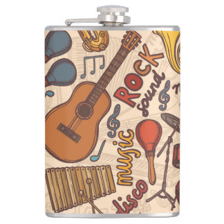 Musical Sketch: Colourful Vintage Seamless. Hip Flask