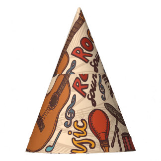 Musical Sketch: Colourful Vintage Seamless. Party Hat
