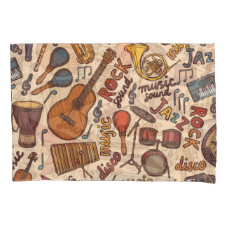 Musical Sketch: Colourful Vintage Seamless. Pillowcase
