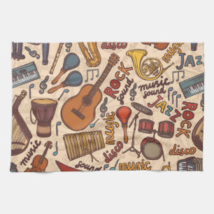 Musical Sketch: Colourful Vintage Seamless. Tea Towel