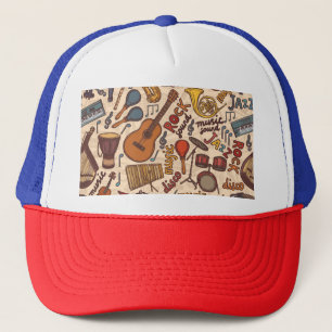 Musical Sketch: Colourful Vintage Seamless. Trucker Hat