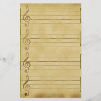 Musical Staff Treble Clef Parchment Design Lined Stationery