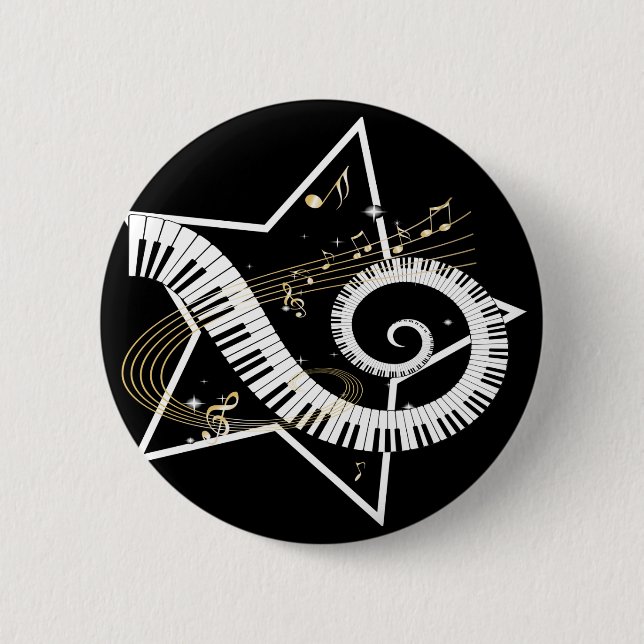 Musical Star golden notes 6 Cm Round Badge (Front)