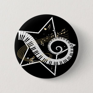 Musical Star golden notes 6 Cm Round Badge