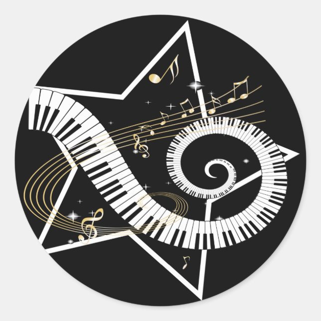 Musical Star golden notes Classic Round Sticker (Front)