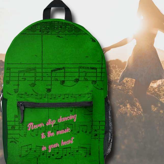 Musical Steps- Forest Fanfare Backpack (Colorful music-themed design with inspirational message in contrasting text)