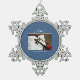 Musical Strings, The Soul of Life, Traditional Snowflake Pewter Christmas Ornament