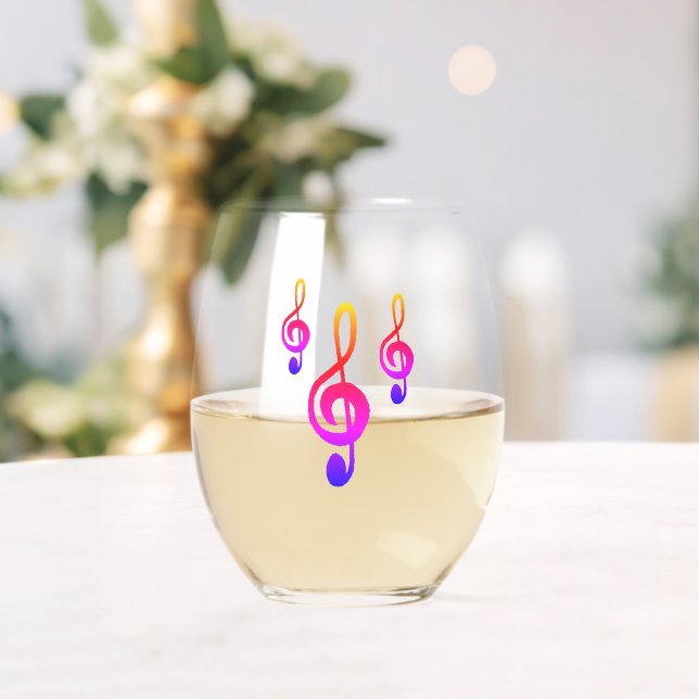 Musical Symbol Colourful Treble Clef Simple Stemless Wine Glass (Insitu (Wedding))