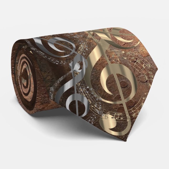 Musical Symbol on a Rusty Metal Pattern on a Tie (Rolled)