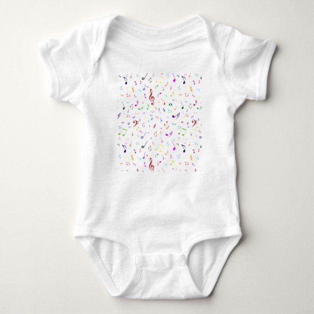 Musical Symbols in Rainbow Colours Baby Bodysuit (Front)