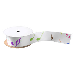 Musical Symbols in Rainbow Colours Satin Ribbon