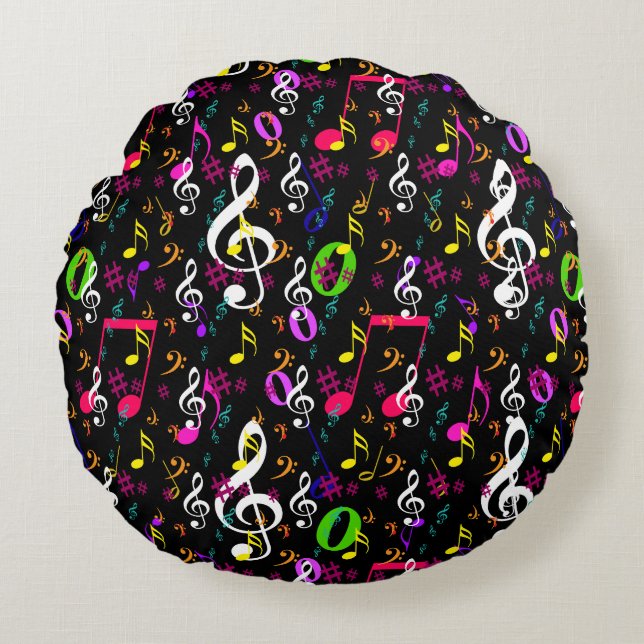 Musical Symbols Pattern Design Round Cushion (Front)