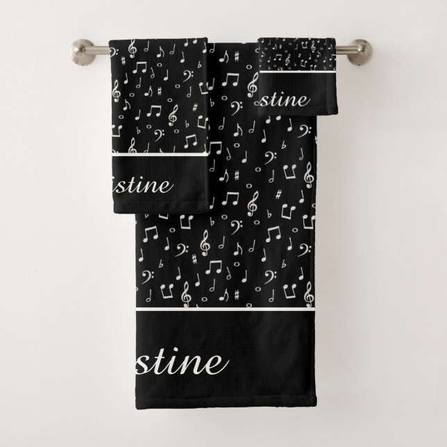 musical symbols personalised bath towel set (Insitu)