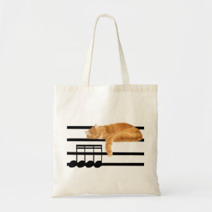 Musical tabby kitty cat tote bag
