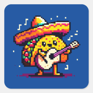 Musical Taco - Funny Pixel Art Mariachi Design Square Sticker