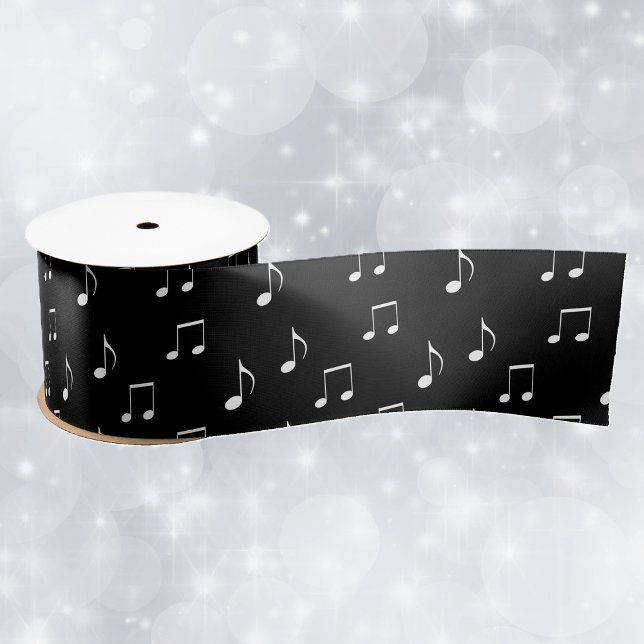 Musical Theme Black White Various Music notes Satin Ribbon (Musical themed gift or decorative ribbon in black and white with various music notes.)