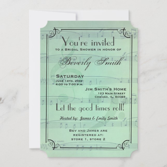 Musical theme bridal shower - mint green invitation (Front)