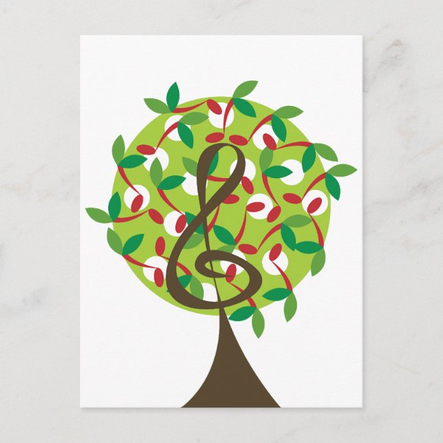 Musical Treble Cherry Notes Tree Whimsical Nature Postcard (Front)