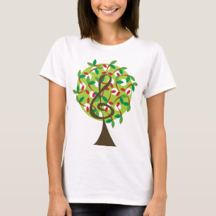 Musical Treble Cherry Notes Tree Whimsical Nature T-Shirt