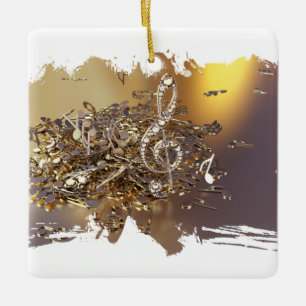 Musical treble clef and falling notes ceramic ornament