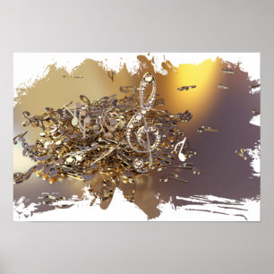 Musical treble clef and falling notes poster