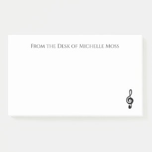 Musical Treble Clef Black White Personalised Post-it Notes