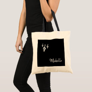 Musical Treble Clef Cute Black White Typography Tote Bag