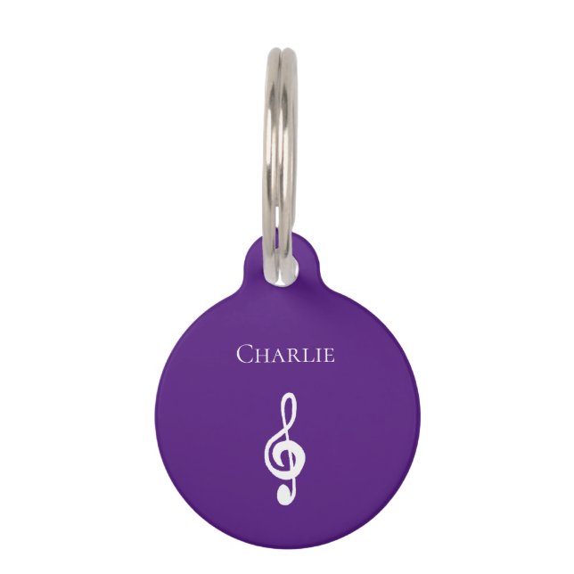 Musical Treble Clef Cute Purple Pet Tag (Front)