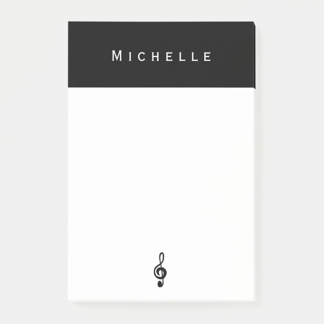 Musical Treble Clef Music Symbol Black White Post-it Notes (Front)