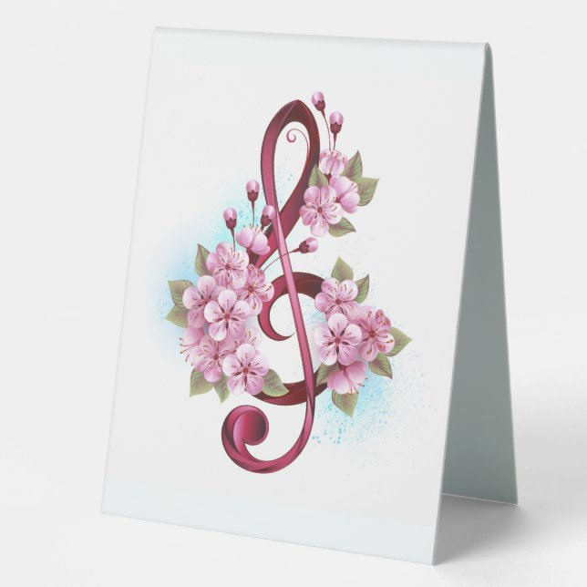 Musical treble clef notes with Sakura flowers (Front)