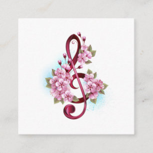 Musical treble clef notes with Sakura flowers