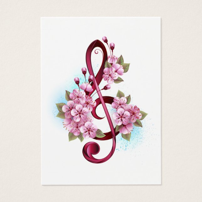 Musical treble clef notes with Sakura flowers (Front)